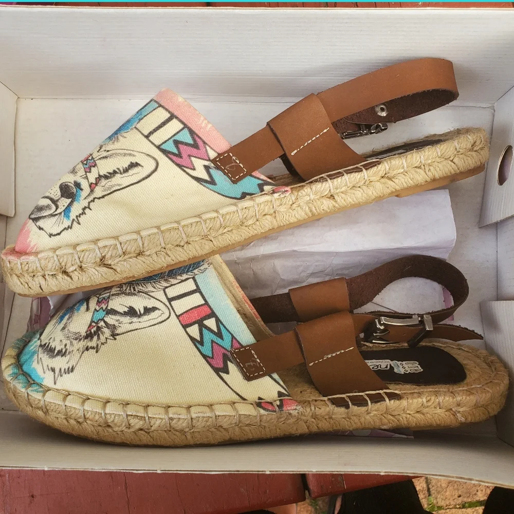 Spiritual Native 🐺 Wolf NEEFS by Goby Slingback espadrille shoes Sandals NIB